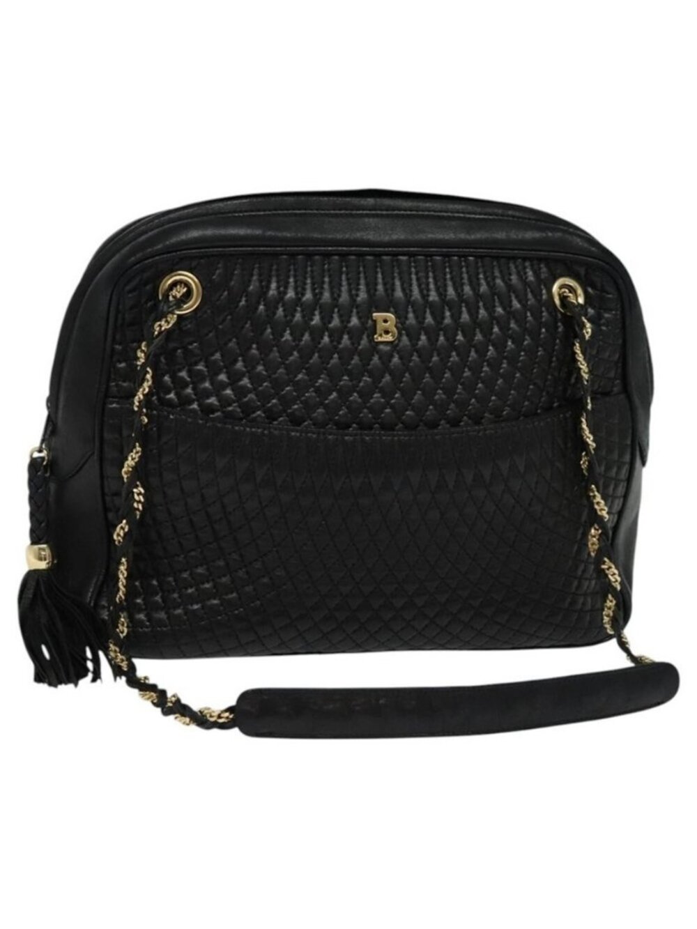Authentic BALLY Chain Shoulder Bag Leather Black